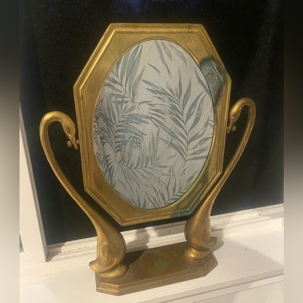 Vintage Italian Brass Swan Swivel Dresser Table Mirror